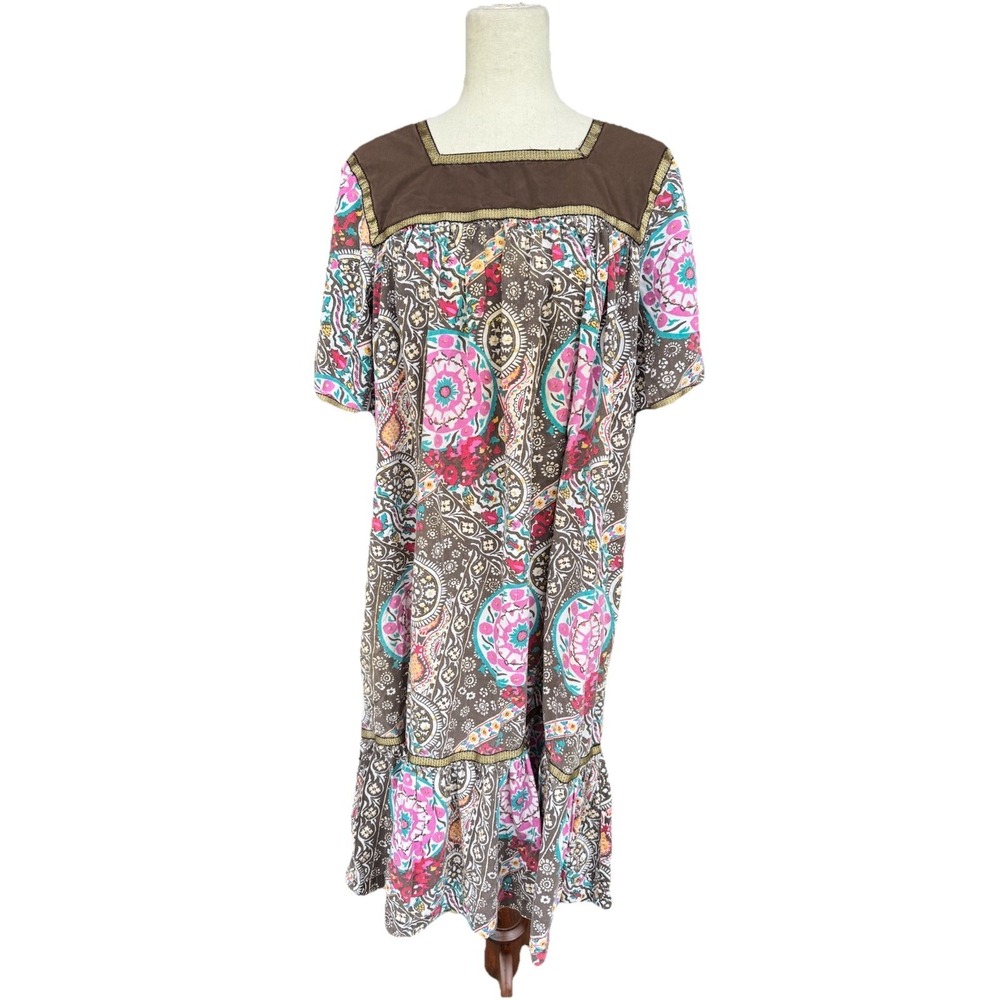 VTG Mumu House Dress Indian Cotton Patio Kaftan Floral Mandala Indie Medium S